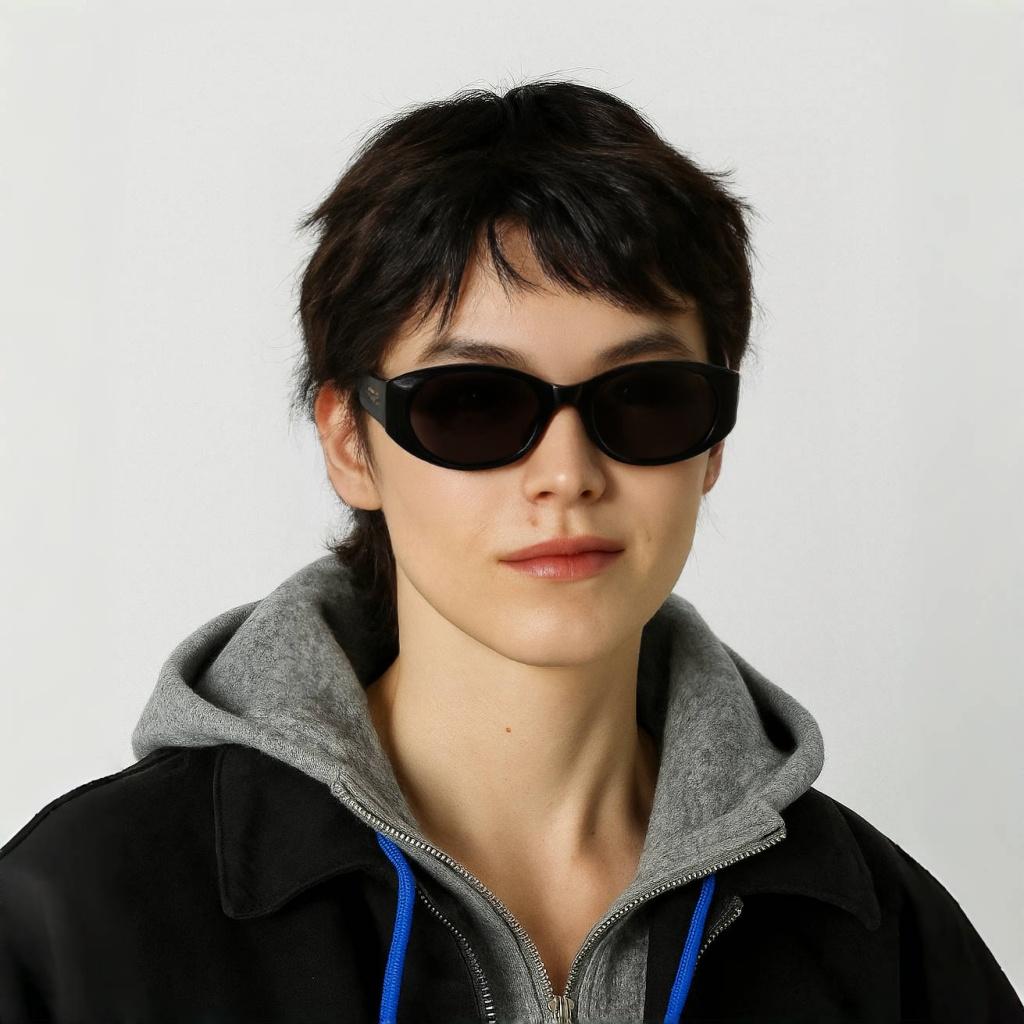Balenciaga Round Sunglasses With Gold Letter Print Women Sunglasses Black BB0369SK-001