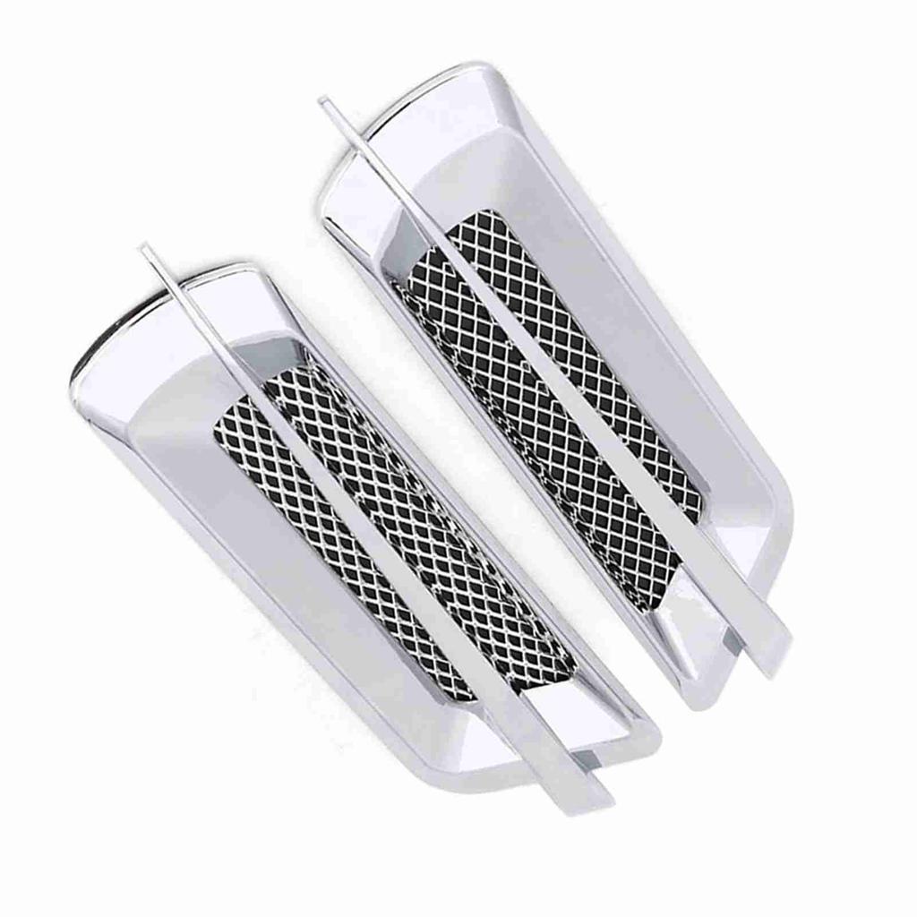 2 szt. Samochodowa boczna kratka wlotu powietrza, wlot, siatka wentylacyjna, naklejka dekoracyjna, uniwersalna, srebrna