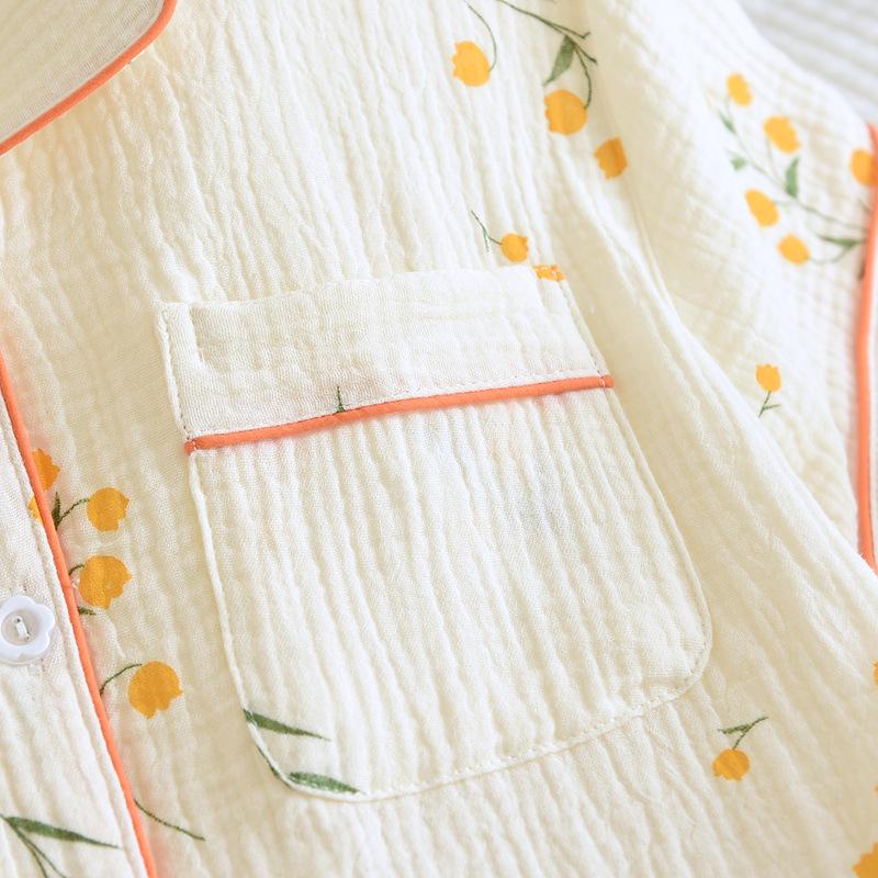 Women's Cotton Short Sleeve Pajama Set - Three-Piece Spring/Autumn Long Pants, Summer Thin Style