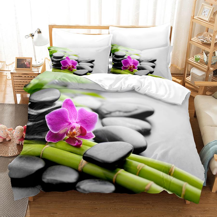 Green Flower Duvet Cover Set Double Bed With Pillowcase Lotus Bedding Set King Size 3pcs 2pcs Single Twin Full 200x200 220x240cm