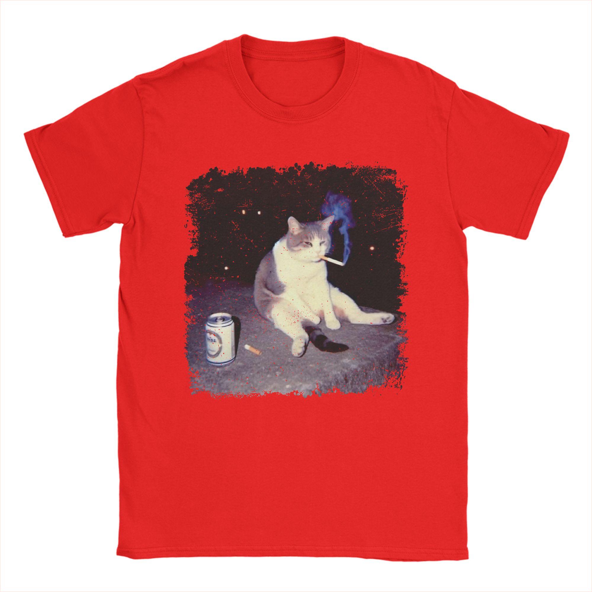 

Men Funny Smoking Cat Meme T Shirt 100 Cotton Clothing Vintage Short Sleeve Crewneck Tees Plus Size TShirts S