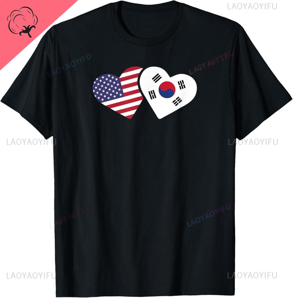 South Korea Usa Flag Shirt Heart Korean American Love Gift Tshirt For Girls Kids Unisex Vintage Clothes Summer Cotton Tops
