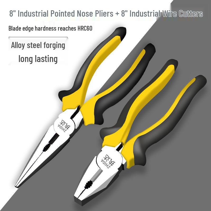 6-inch & 8-inch Multipurpose Industrial Grade Needle Nose & Diagonal Nose Pliers – Electrician's Steel Hand Tool