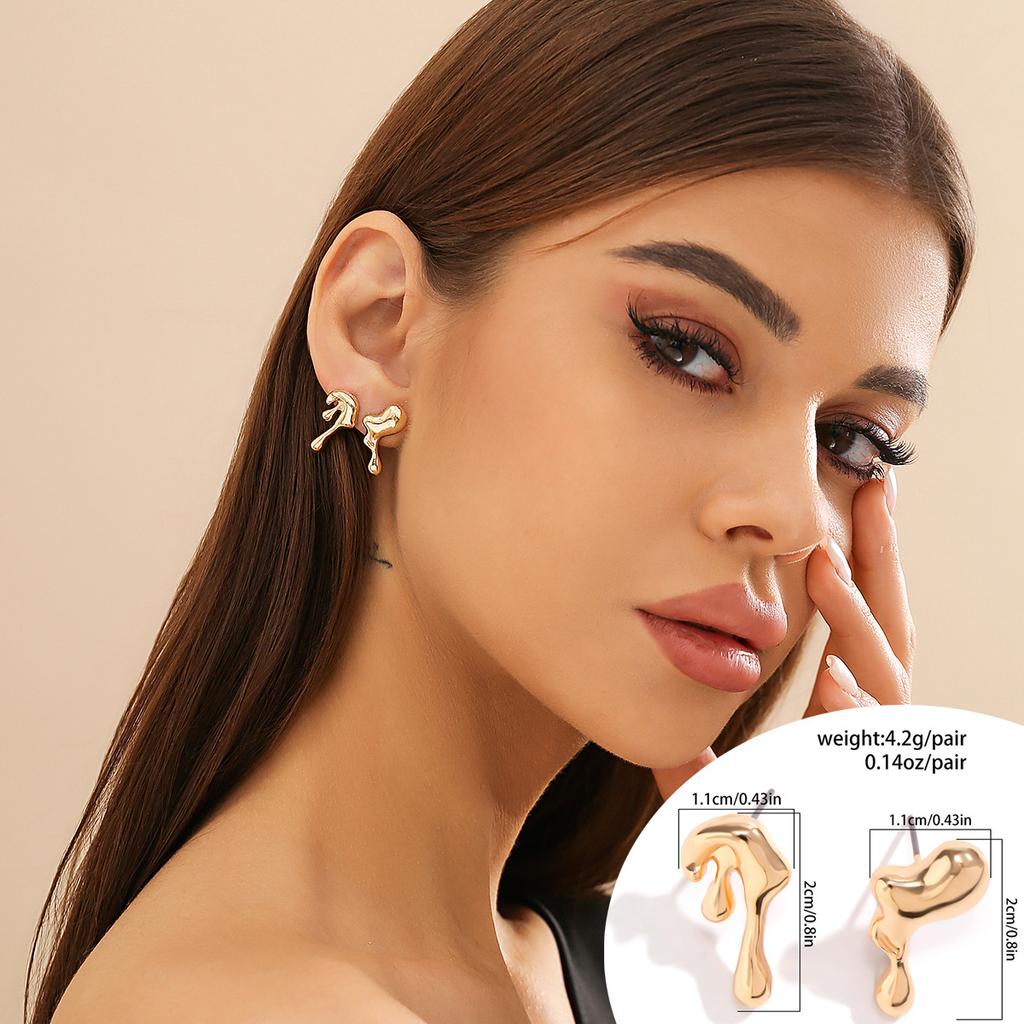 Design Sense Lava Geometric Stud Earrings Women's Liquid Metal Feng Shui Drop Earrings Simple Earrings Jewelry