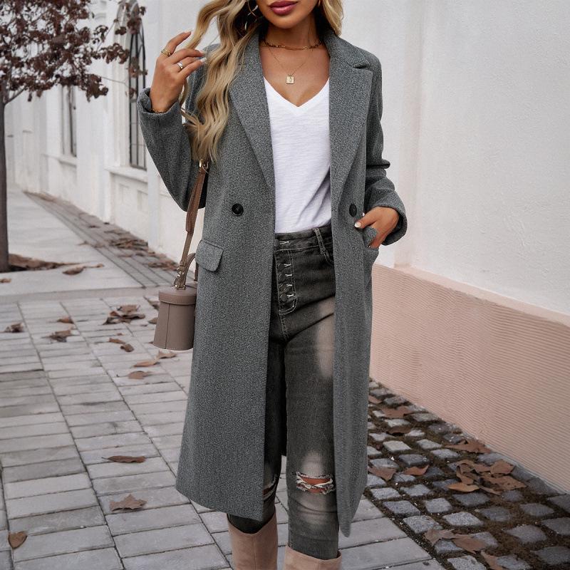 

2024 Autumn/Winter Turn-Down Collar Extra Long Cardigan Coat for Women S