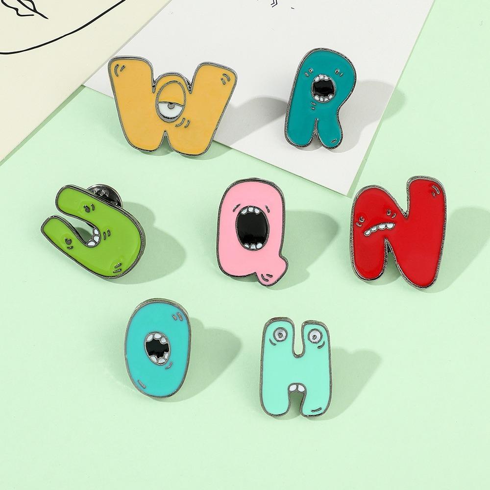 Metal 26 Letter Enamel Pins Creative Cartoon Brooch Badges Funny Alphabet Brooches  Jewelry Gift