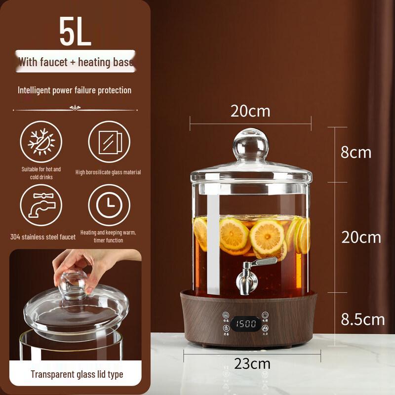 5L Glass Beverage Dispenser with Faucet & Wood Grain Base