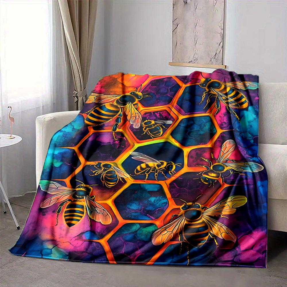 1pc Bee Hive Blanket, Lightweight Flannel Throw Blanket for Sofa, Bed, Travel, Camping, Living Room, Office, Couch069