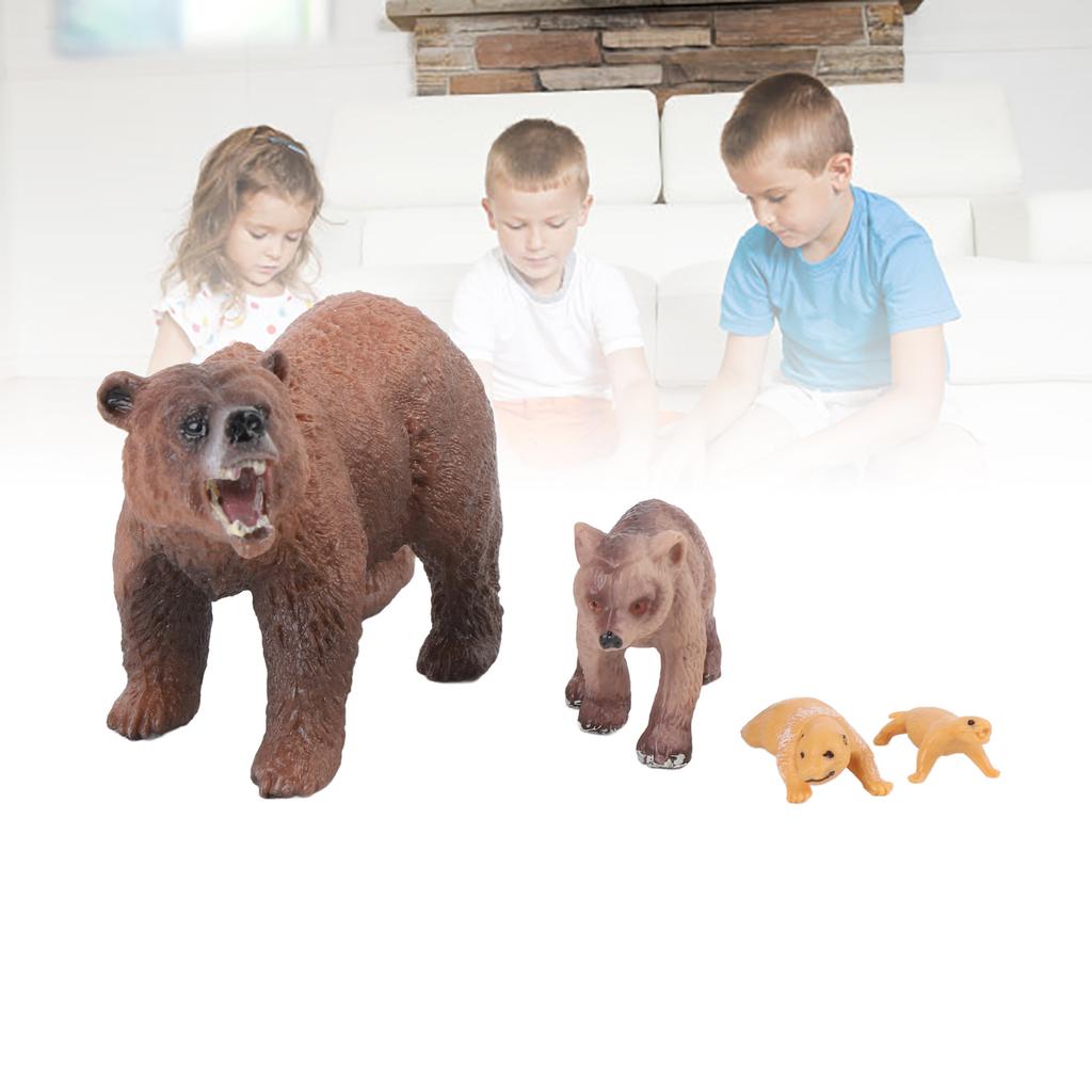4 Pcs Brown Bear Growth Cycle Statue Realistic Detailed PVC Animal Figurine for Home Office Party Decoration