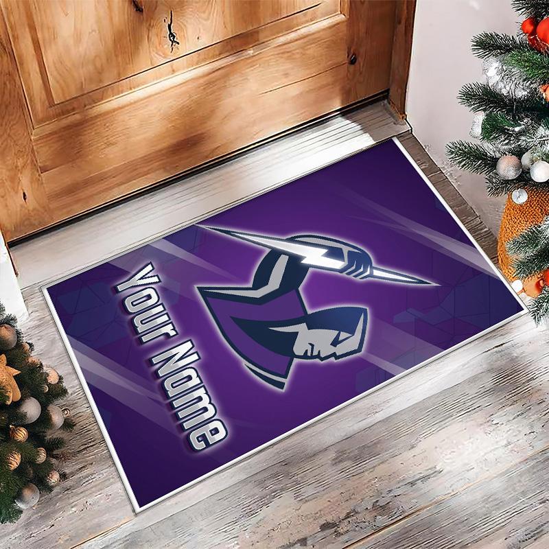 Melbourne Storm Crystal Velvet Rug, Custom Name Text Personalized Non‑Slip Floor Mat for Home Decor Gift