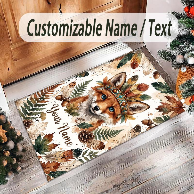 Fox Theme Crystal Velvet Floor Rug Personalized Custom Name Text Warm Carpet Home Decoration