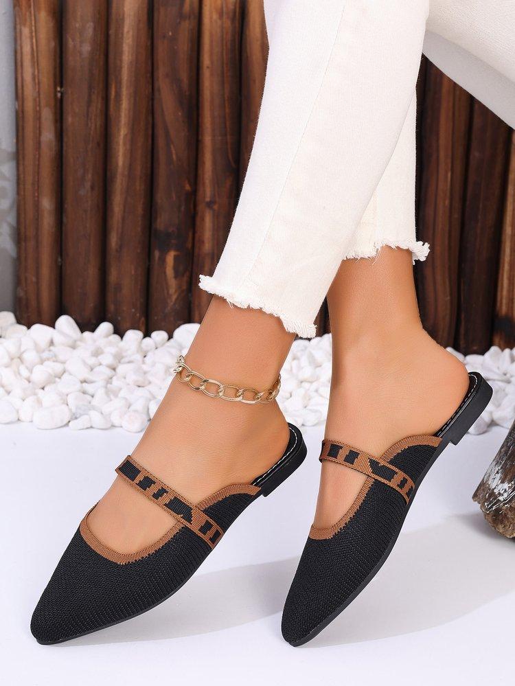 Poloviční pantofle pro ženy v létě, které nosí příliš velké boty se špičatou špičkou a tlustými podpatky Létající tkané boty Pletené sandály a pantofle 43