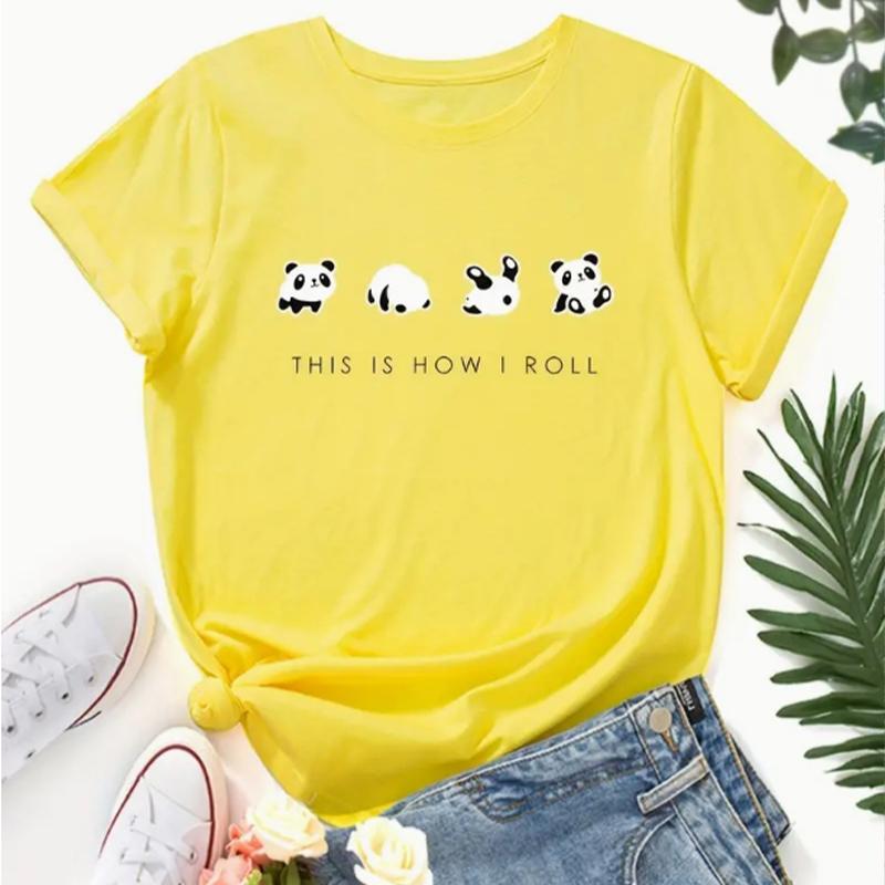 Cartoon Print Crew Neck T-shirt Casual Loose Short Sleeve Fashion Summer T-Shirts Tops Women's Clothing