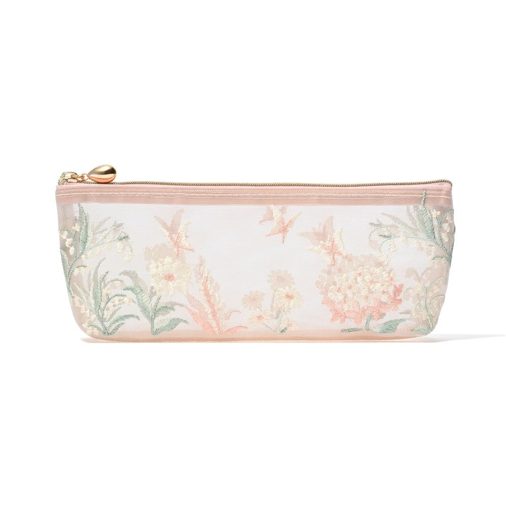 

Franc Franc Japan Mesh Embroidered Pen And Tooth Brush Pouch Pink