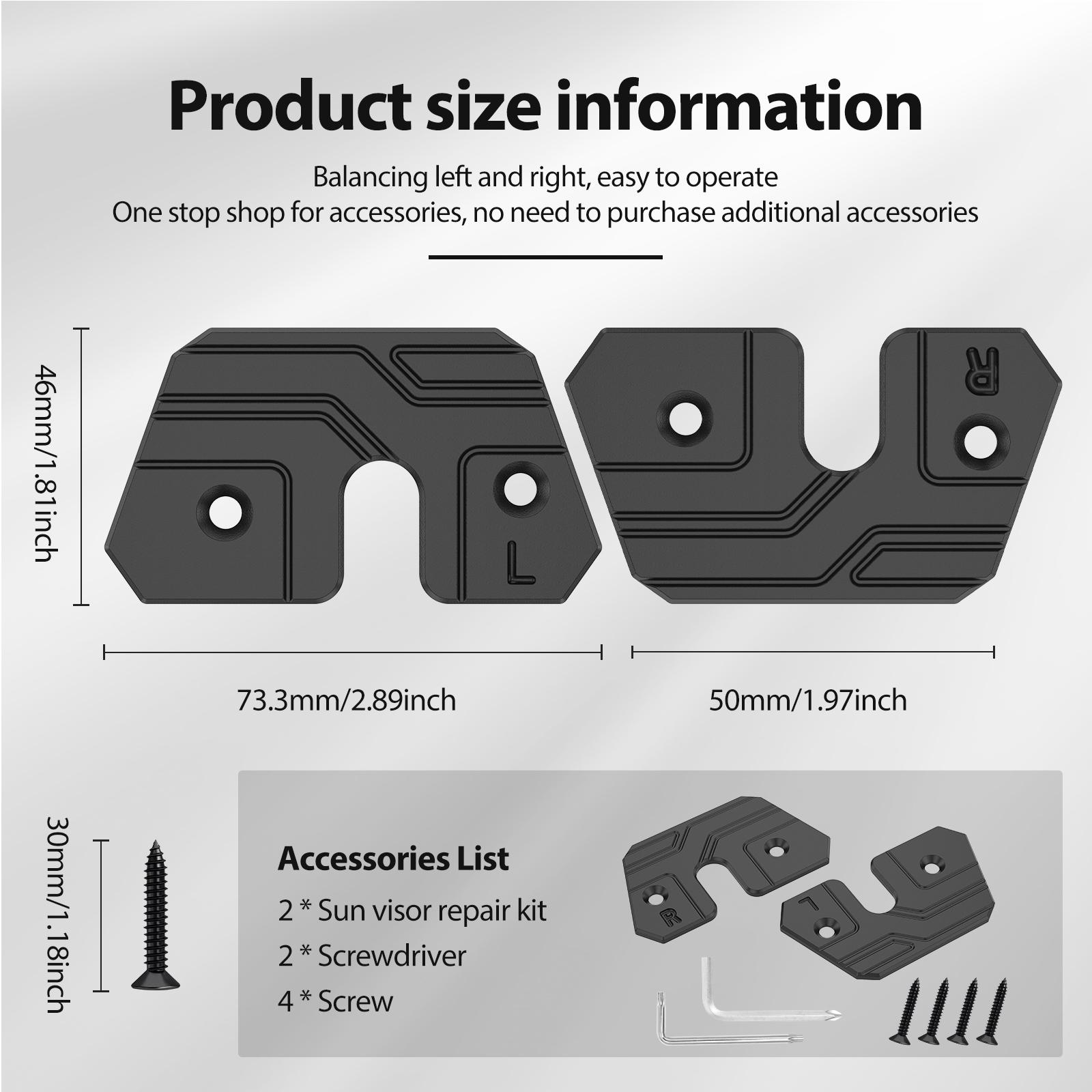 Sun Visor Repair Kit Compatible with JK 2018 Aluminum Alloy Secure Sun Visor Repair Clip Fix Set Compatible with JL 2018-2025