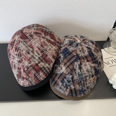 Tie-dye Plaid Forward Hat Children Autumn Retro Fashion Casual Trend Out of the Street Peaked Hat Looks Thin