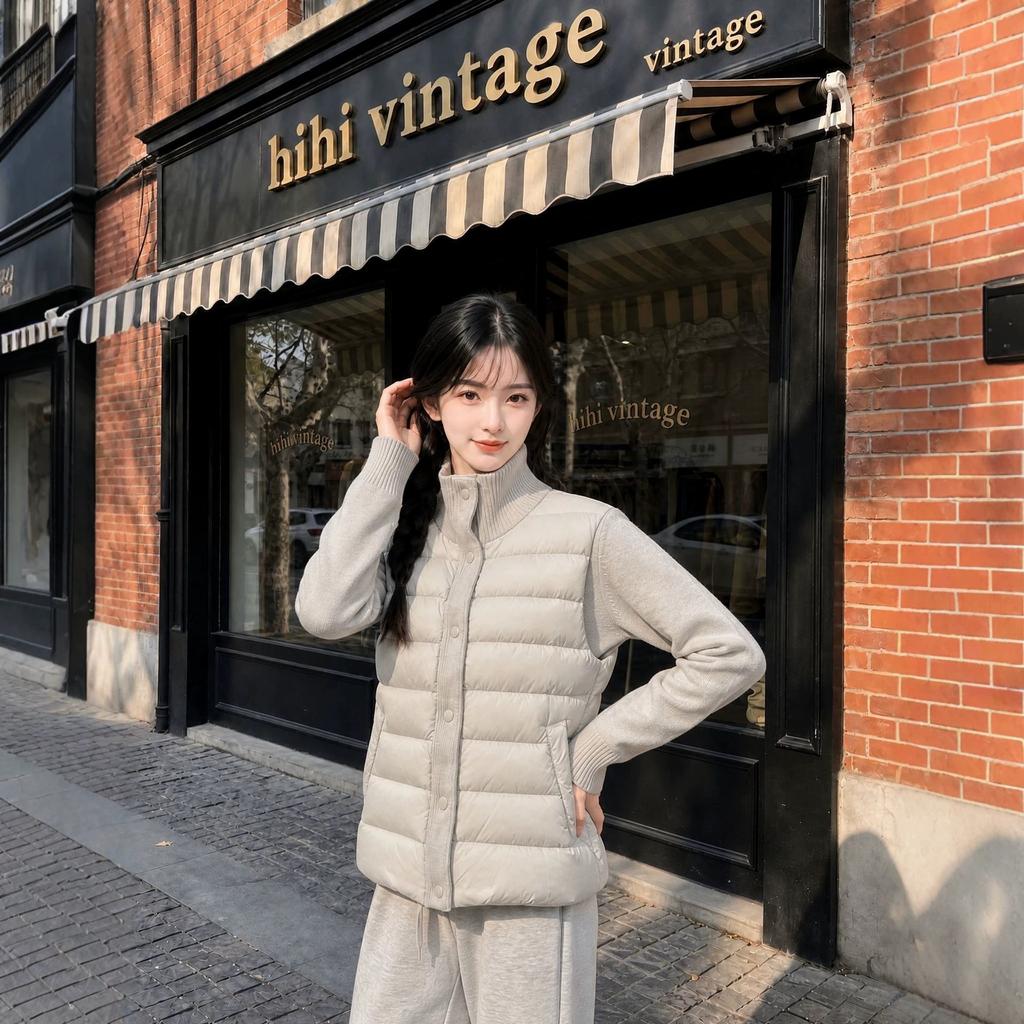 Thin and light stand-up collar down cotton-padded clothes for women's winter new knitted sleeves splicing ribs clip cotton-padded jacket thickened cot