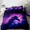 Soft Purple Night Sky Unicorn Duvet Cover Set - Polyester, Starry For Galaxy Design With Sparkling Stars & Clouds, All-Season