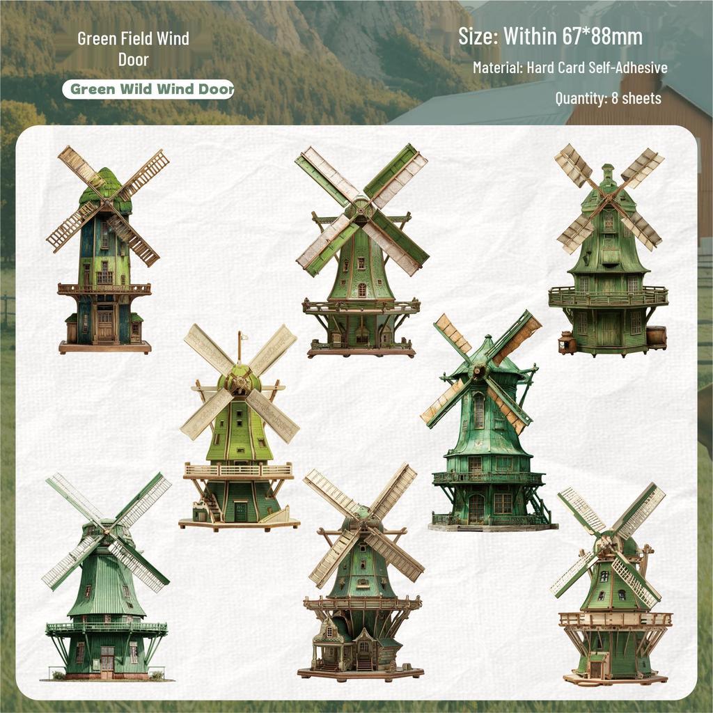 Retro Windmill Sticker Set - Pastoral Journal Decor, 6 Styles