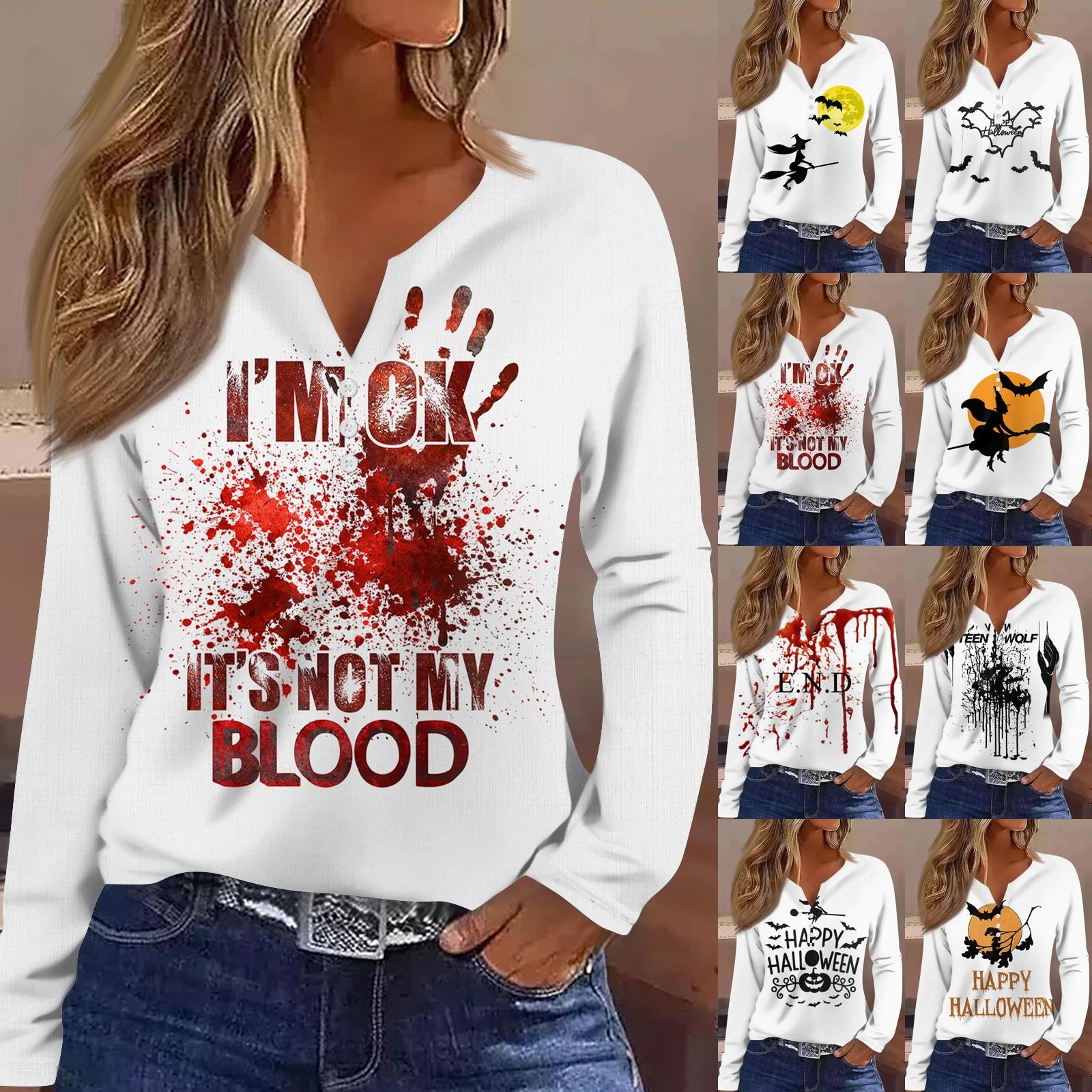 

Женская модная повседневная футболка с v-образным вырезом и длинным рукавом с принтом на Хэллоуин, топ XXL оранжевый