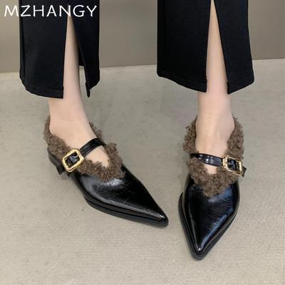 Fashion Pointed Toe Women Fur Shoes Flats Shallow Casual Warm Shoes Woman 2024 Trend Fashion New Snow Boots Winter Cozy Goth Mujer Botas