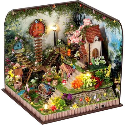 Moin Moin Puppenhaus Miniatur DIY-Bausatz Sakura Waldhaus Maßstab 1/24 mit LED-Licht und Spieluhr Heimdeko Modell