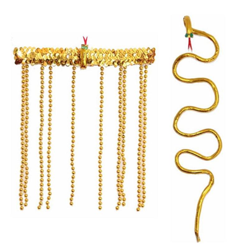 Kleopatra Perücke Damen Ägypten Königin Schwarzes Haar Goldene Perlen Cleopatra Accessoire Kopfschmuck Tanz Halloween Party Rollenspiel Cosplay Perücken