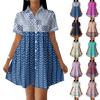 Women's Casual Loose Fit Shirt Dress Button Front Short Sleeve Collar Dress with Floral Print and Border Pattern Suitable for Daily Wear