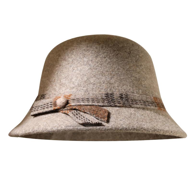 Middle-aged and Old Women's Autumn and Winter Basin Hat Thickened Warm Wool Bucket Hat Mother Hat Versatile Fashion Temperament Top Hat