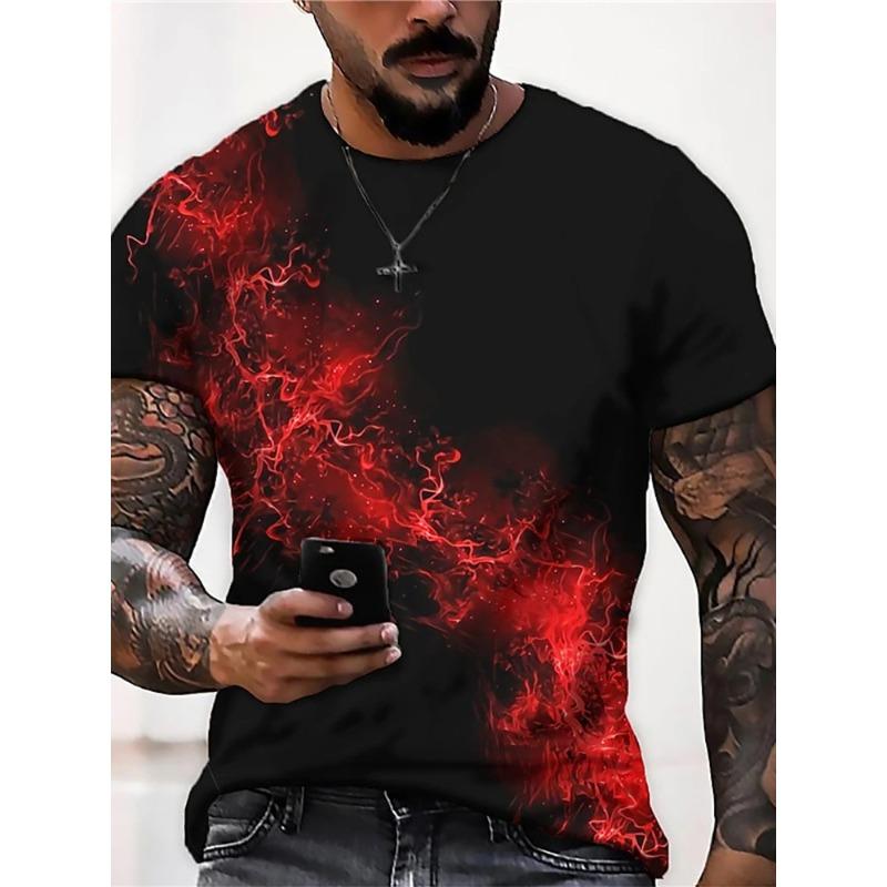 3D Flame Print Men's T-Shirts Summer Fashion Street T-shirts Everyday Casual Short-sleeved Tops Men's Outdoor Sports T-shirt
