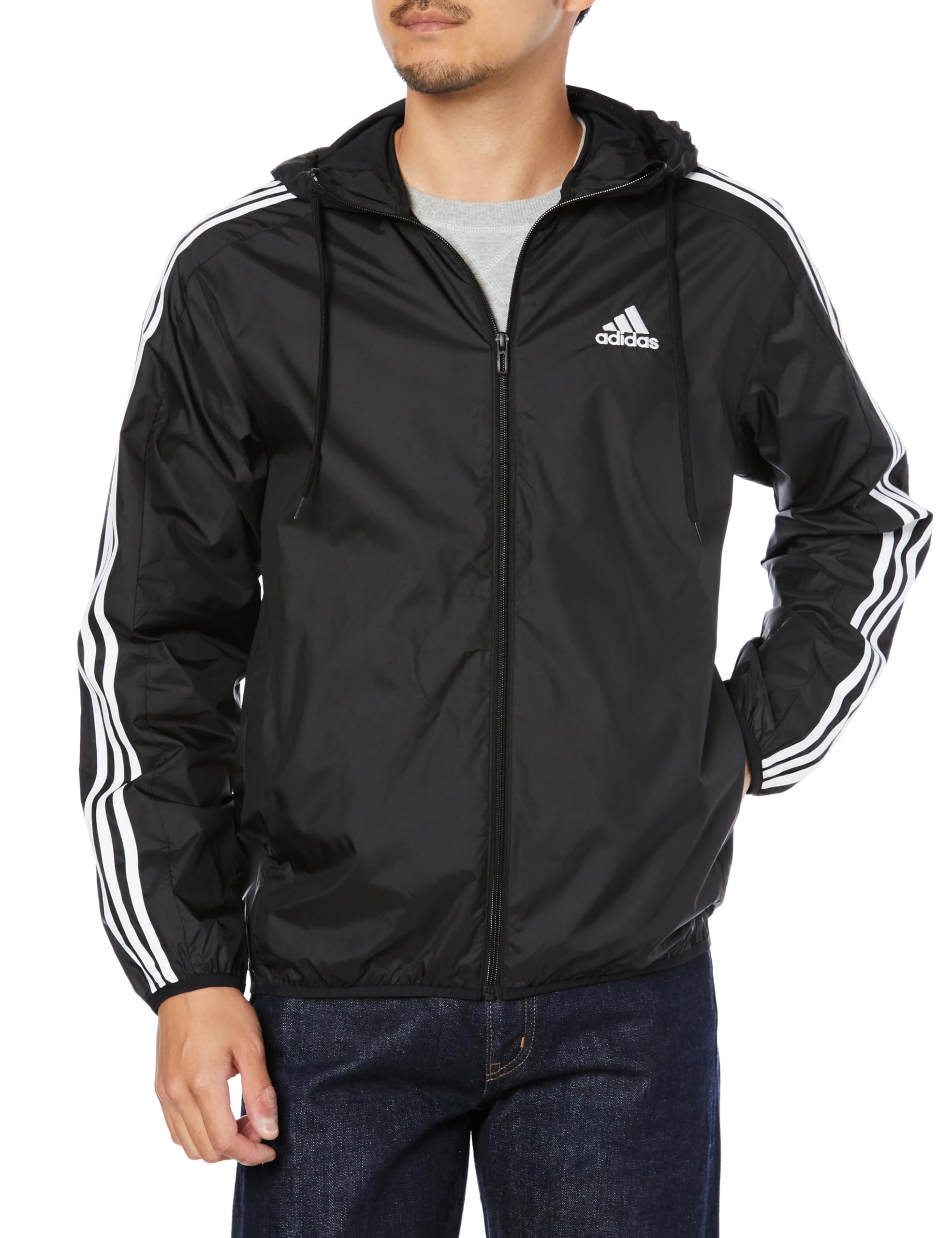 

Ветровка Adidas Essentials Woven NDX46 Черная с 3 полосками Мужская (IB0378) J/3XL