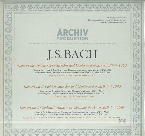 

LP Record KARL RICHTER MUNCHENER BACHORCHES J S Bach 3 Doppelzerte 198321 ARCHIV Germany Classical Used