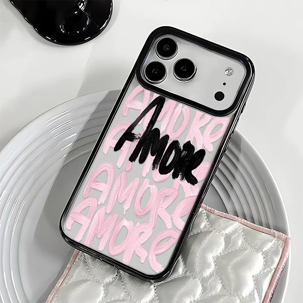 Amore-Love Italian Romantic Pink Lettering Phone Case for IPhone 16 12 13 11 17 14 15 Pro Max Shockproof Cover 15 Pro