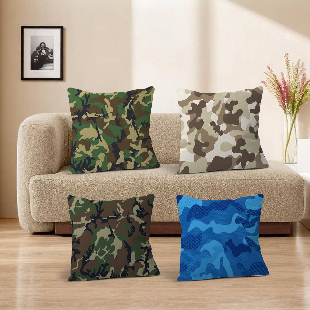 Military Camo Pillow Covers Cartoon Sofa Decorative Home Double-sided Printing Short Plush Cute Cushion Cover