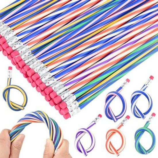 ANPUNAT 60 Pieces Soft Flexible Bendable Pencils Erasers School Stationery Birthday Party Prizes Interesting Supplies Term