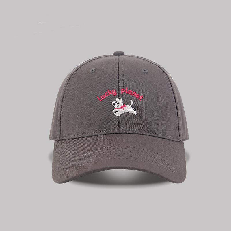 Embroidery puppy baseball cap women's spring new versatile sunshade big head circumference showing face small peaked cap male trend