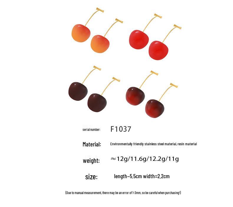European & American Cherry Resin Stainless Steel Earrings for Women - Trendy & Creative Design