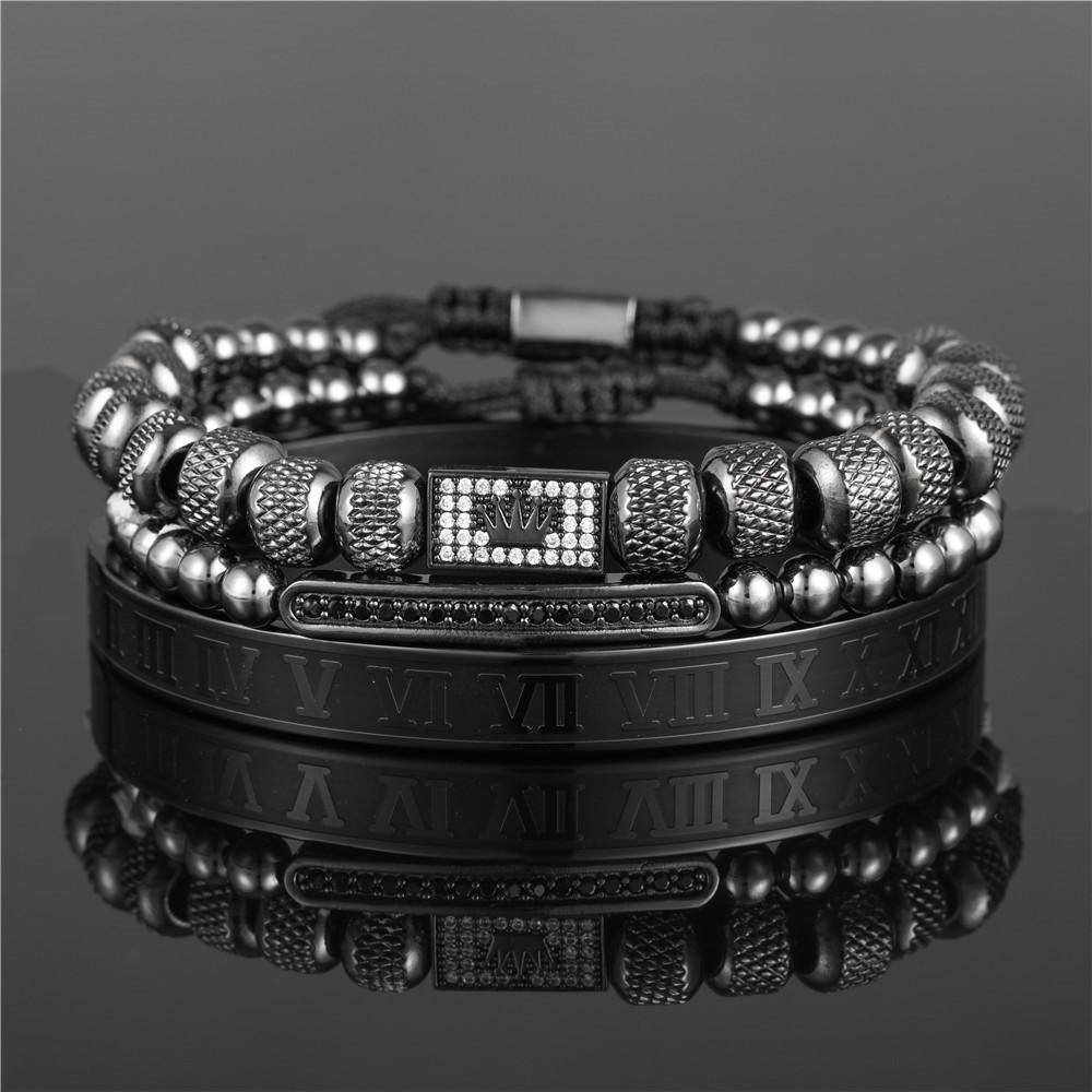Vintage Crown Stainless Steel Bracelet Set With Letter And Number Charms For Men And Women