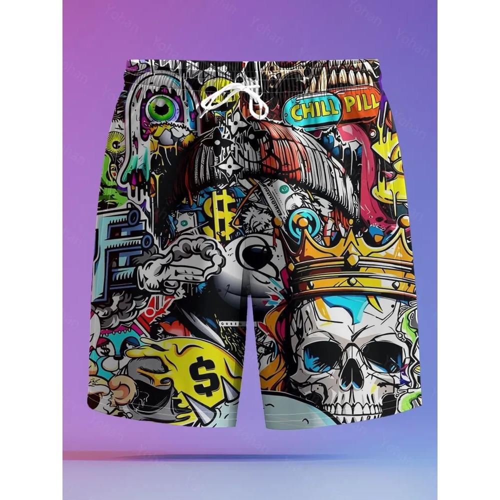 Men's Essential Casual Shorts Outdoor Wear Creative Fun Colorful Skull 3D Printed Shorts Loose Casual Plus Breathable Cool Summer Versatile Shorts