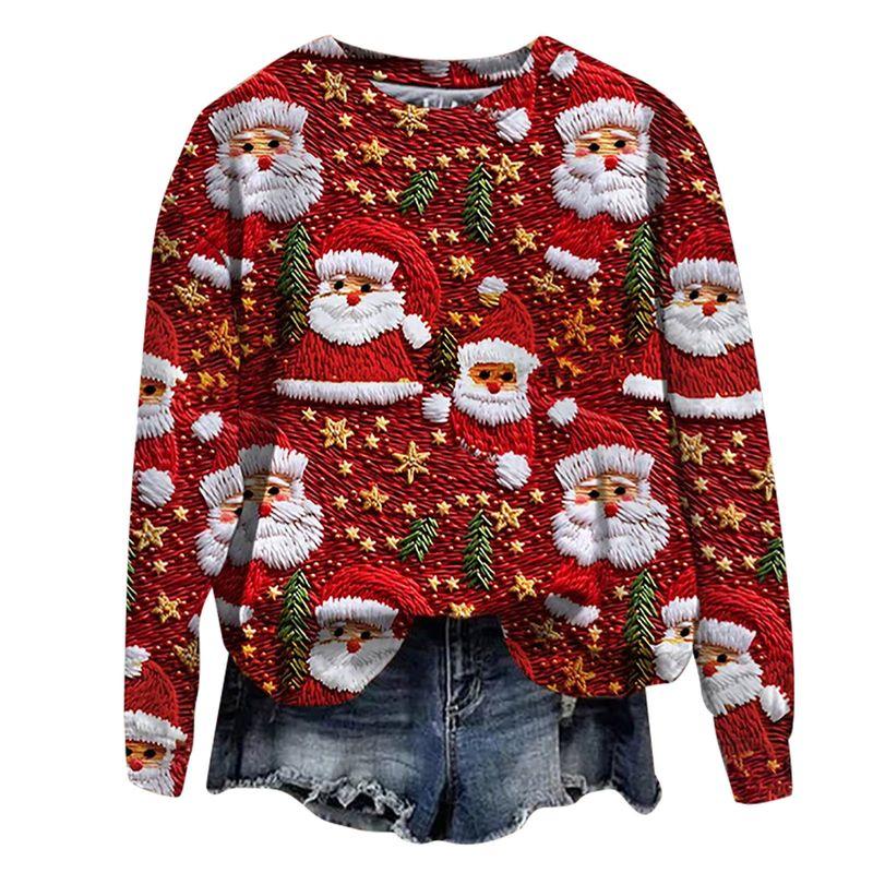 Fall and Winter Cross-Border New Arrival Sweatshirt Female 3D Digital Print Christmas round-Neck Shirt Tops Christmas Hoodie