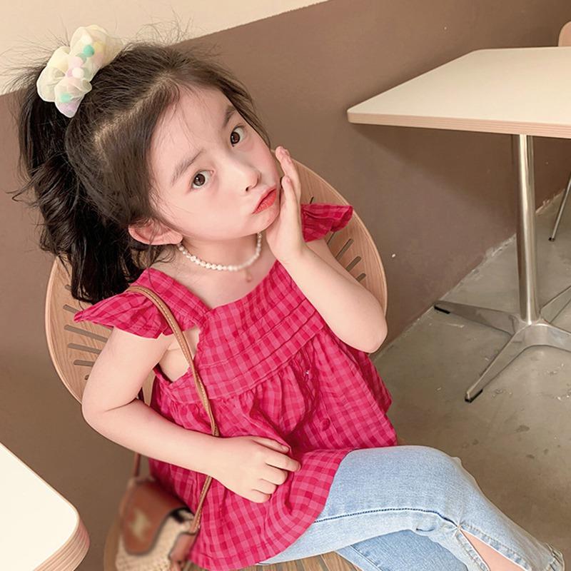 

Детский топ для девочек, летняя футболка без рукавов с рюшами и плечами 5