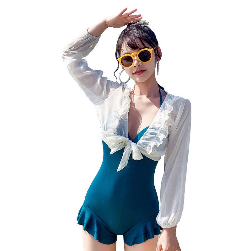 Elegantní zeštíhlující dvoudílné plavky: Zakrývající břicho, konzervativní vílí styl na pláž nebo do horkých pramenů