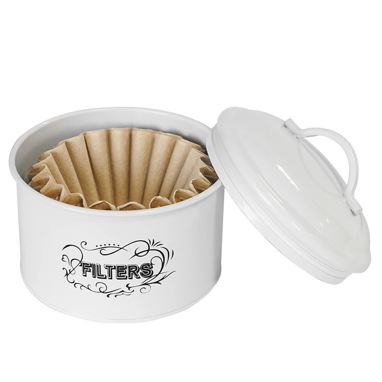 

SOTECH Coffee Filter Holder Rustic Farmhouse White Basket Enamel Filter Jar Container Distressed Enamel Product Design Round for Countertop Coffee