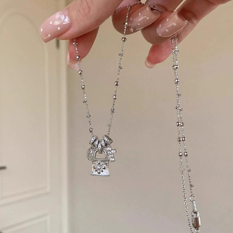 Charming Cross Lock Pendant Necklace Women Zircon Circle Fringe Minimalist Personality Retro Necklace Accessory Party Daily Gift