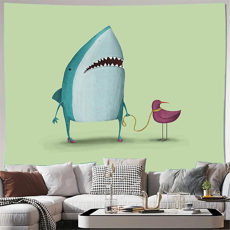 

Ocean Shark Tapestry Cute Whale Wall Hanging Sea Creature Decor Dorm Room Aesthetic Beach Themed Backdrop Living Room Art 74x94cm(29x37in)
