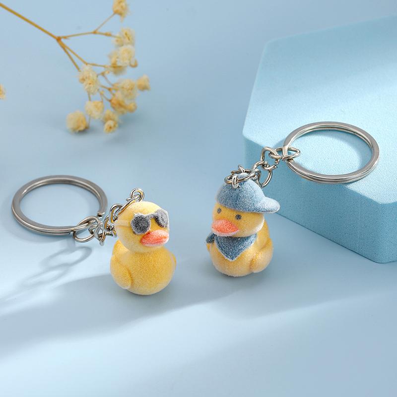 Cartoon Flocking Duck Keyring Creative 3D Little Yellow Duck Keychain Car Key Holder Bag Pendant Decoration Couple Gifts