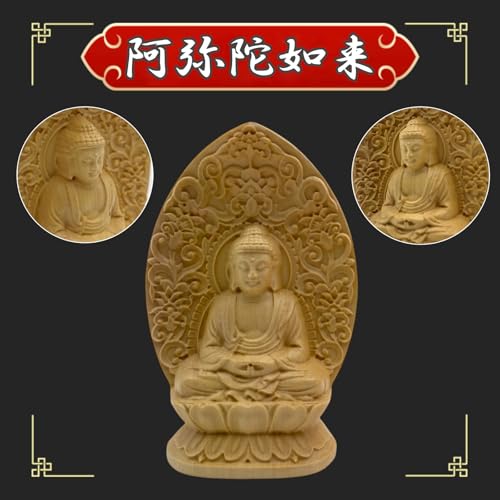 Lunari Miniature Buddha Statues, Wood Carvings of Acala, Thousand-Armed Kannon, and Amitabha Buddha, Wooden Objects, Miniature Sculptures, Buddhist Al
