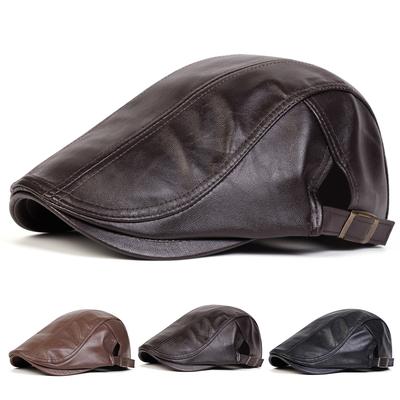 Herren Retro PU-Leder Unifarbene Newsboy Caps Britische Malerhüte Frühling Herbst Seitlich Verstellbare Schiebermützen Hip Hop Baskenmützen