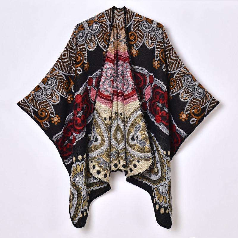 

Новая осенне-зимняя теплая женская шаль-накидка жаккардовая утолщенная вязаная кардиган-шарф горячая распродажа 130x150cm