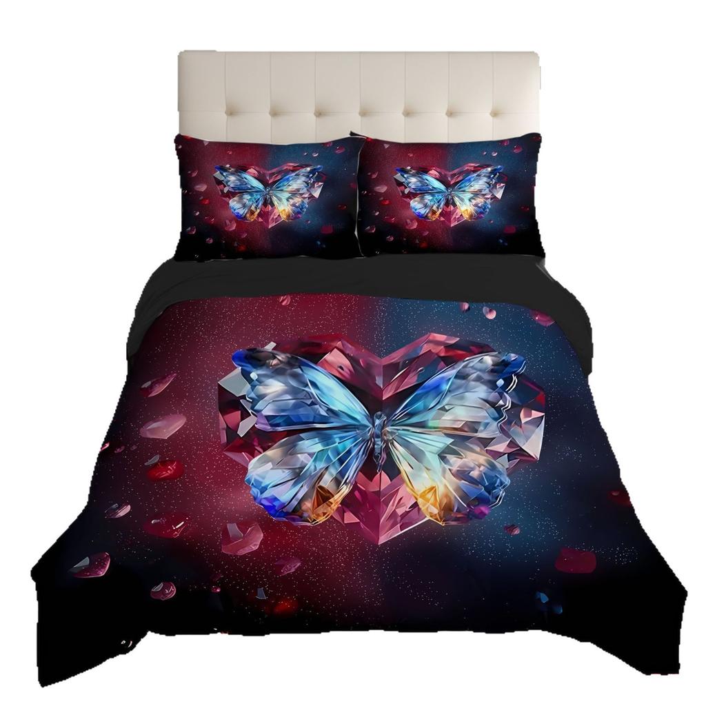 Crystal Butterfly Three-Piece Digital Printing 3D Quilt Cover, Bedding Home Textile Three-Piece Set, To Customize